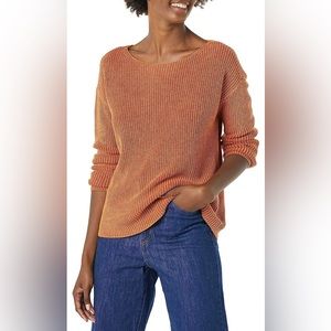 Goodthreads Women's Mineral Wash Ribbed Boatneck Pullover Sweater Size S, Rust